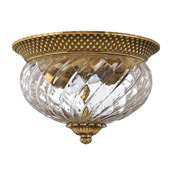 Plantation 12 in. 2-Light Burnished Brass Flush Mount