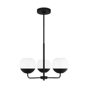 Alvin 3-Light Midnight Black Chandelier with LED Bulbs and Milk Glass Shades