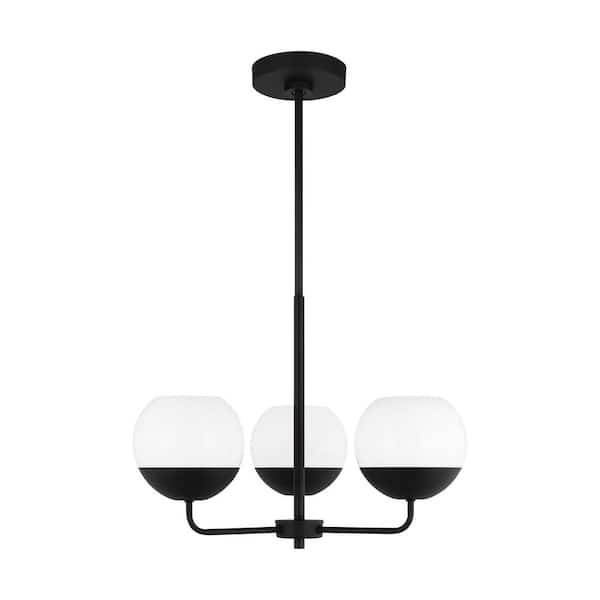 Generation Lighting Alvin 3-Light Midnight Black Chandelier with LED Bulbs and Milk Glass Shades