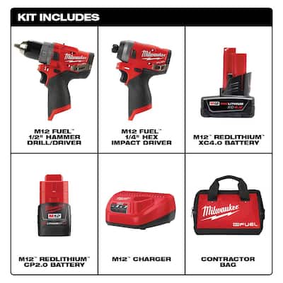 M12 FUEL 12-Volt Lithium-Ion Brushless Cordless Hammer Drill and Impact Driver Combo Kit w/ 2 Batteries and Bag (2-Tool)