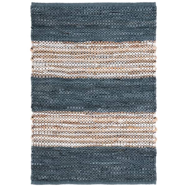 Vintage Leather 3 ft. x 5 ft. Dark Gray/Natural Distressed Striped Area Rug