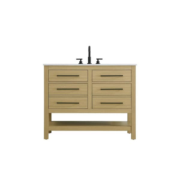 42 in. Single Sink Honey Brown Bath Vanity with White Engineered Marble Top