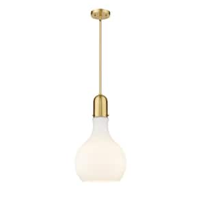 Amherst 1-Light Satin Gold Shaded Pendant Light with Matte White Glass Shade