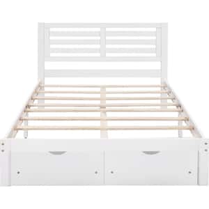 White Full Size Platform Bed Frame with Drawers, Wood Kids Platform Bed Frame with Headboard, No Box Spring Needed