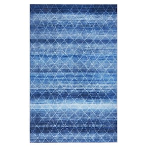 Navy Blue 8 ft. x 10 ft. Distressed Geometric Area Rug