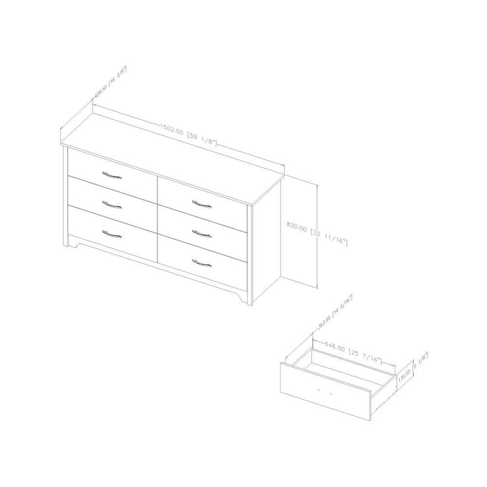 Pure White 59" Particle Board Double Chest of Drawers