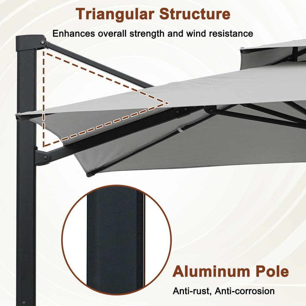 Gray Aluminum Cantilever Patio Umbrella with Rectangular Canopy
