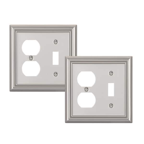 Combo Metallic 2-Gang Brushed Nickel 1-Toggle/ 1-Duplex Metal Wall Plates (2-Pack)