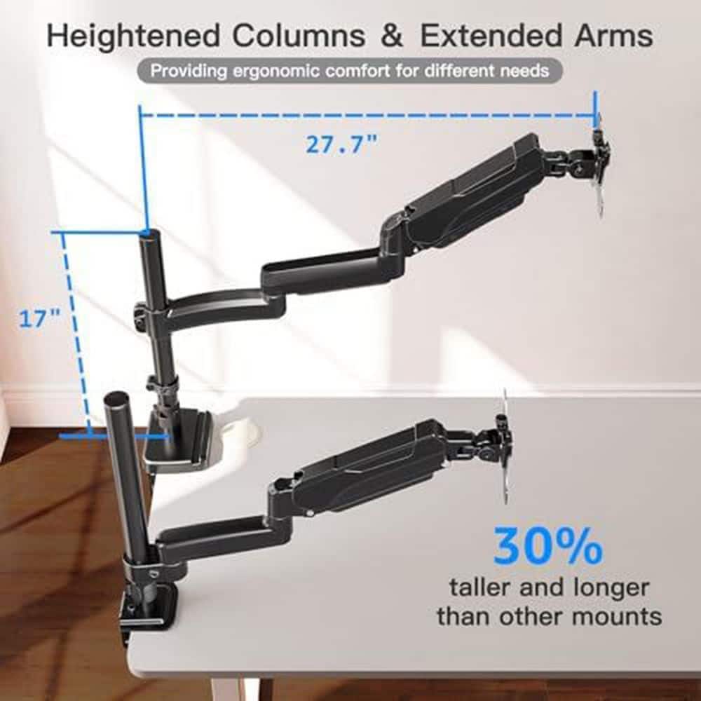 Extra Long Arm Adjustable Monitor Desk Mount 13-32 Inch Single Screen Stand with Tilt Swivel Rotation Black - Thumbnail 4