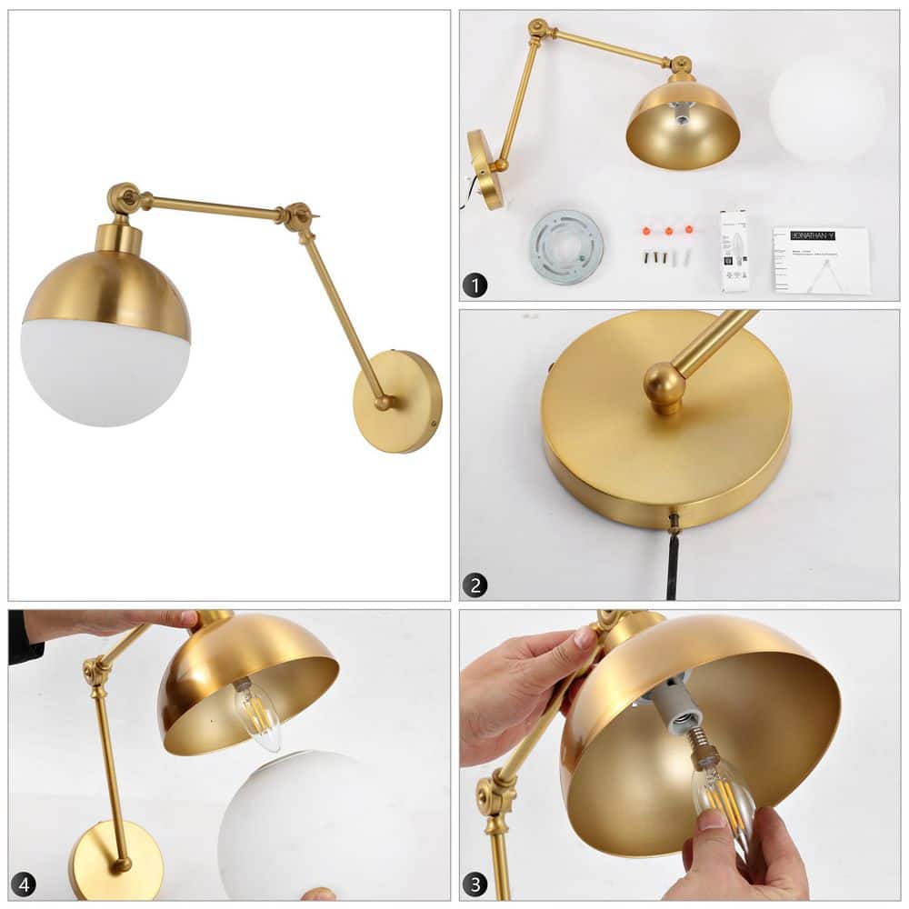 Alba Brass Gold 20'' Dimmable Frosted Glass LED Sconce