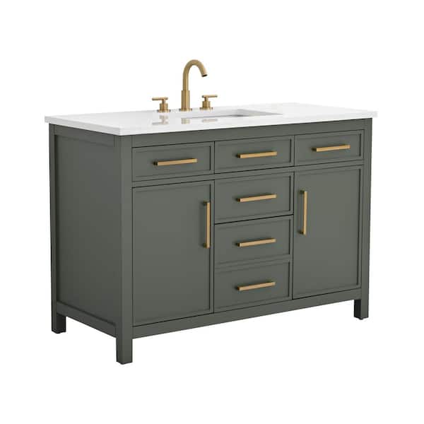 Cooper 48 in. W Bath Vanity in Vintage Green with Engineered Stone Top in Ariston White with White Sink