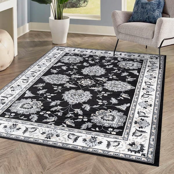 JONATHAN Y Cherie French Cottage Black/Cream 4 ft. x 6 ft. Area Rug