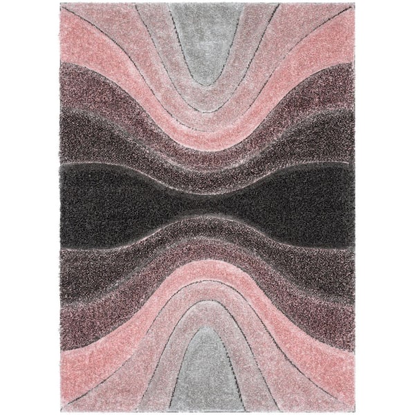 Well Woven San Francisco Luz Modern Geometric Shag Hand-Carved, Blush 7 ft. 10 in. x 9 ft. 10 in., Area Rug