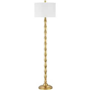 Aurelia 63.5 in. Antique Gold Curved Floor Lamp with Off-White Shade