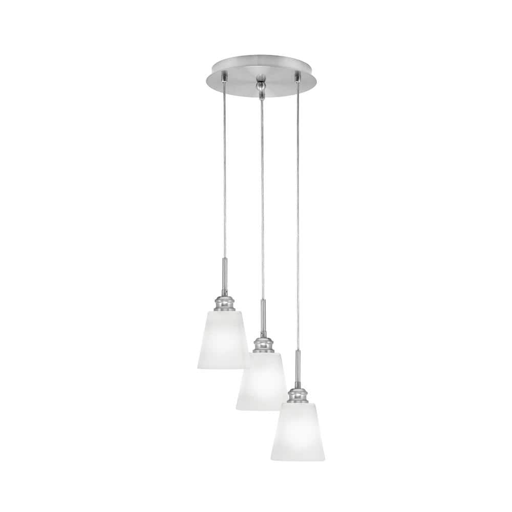 Savannah 9.75 in. 3-Light Brushed Nickel Cord Pendant Light White Muslin Gl