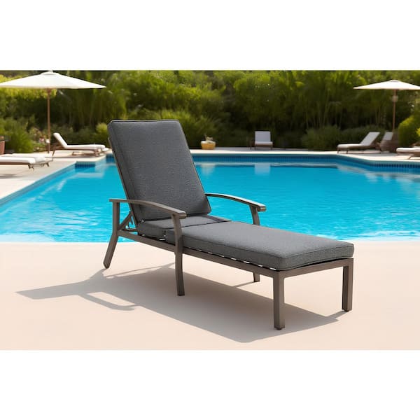 Black Aluminium Cast Lounge Chair with Gray Cushions, Adjustable Backest, Arms, Wheels