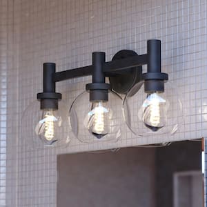Marshall 23.5 in. W 3 Light Matte Black Vanity Light Transitional Bathroom Wall Fixture Clear Glass