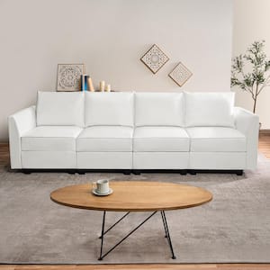 112.8 in. Modern Faux Leather 4 Piece Upholstered Sectional Sofa Bed in Bright White - Sofa Couch for Living Room/Office