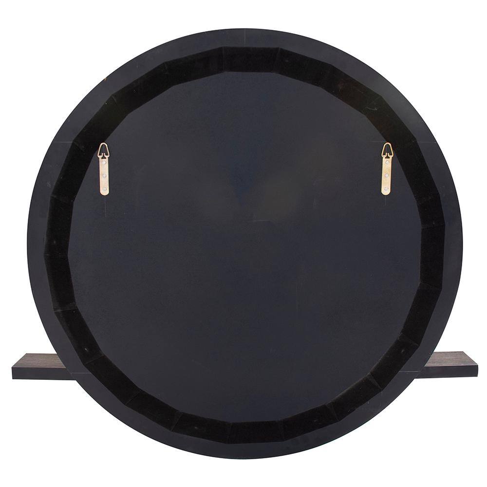 Grayson Round Gray Wood Framed Mirror with Front Shelf
