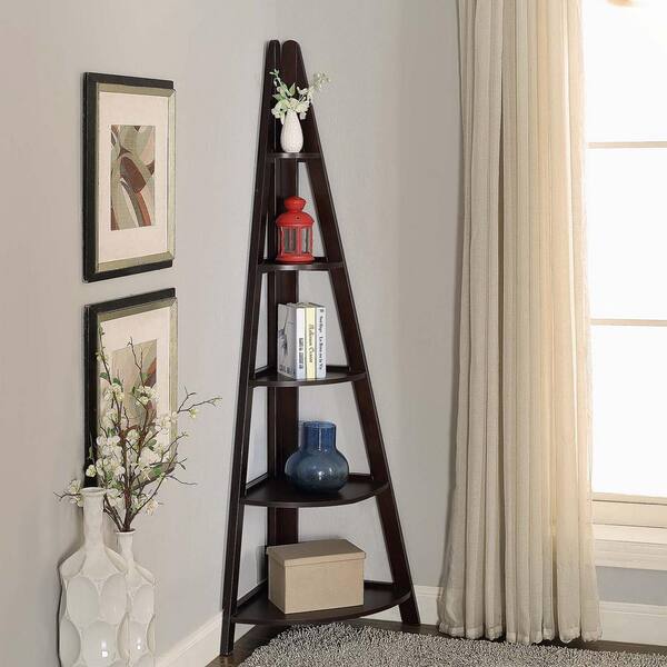 USL Linden 18 in. W x 72 in. H Espresso Corner Ladder Shelf