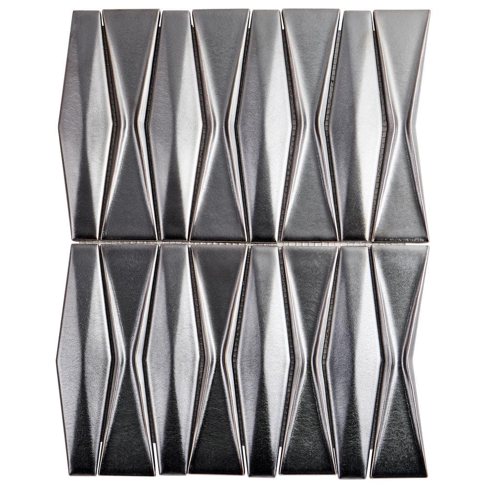 Dark Gray Geometric Glossy Glass Mosaic Tile 12x16