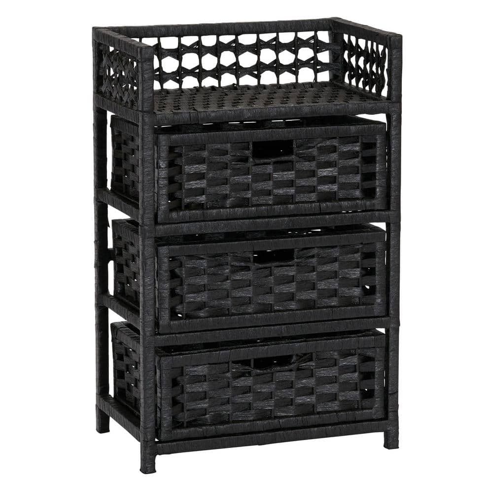 Sleek Black Paper Rope 3-Drawer Compact Chest