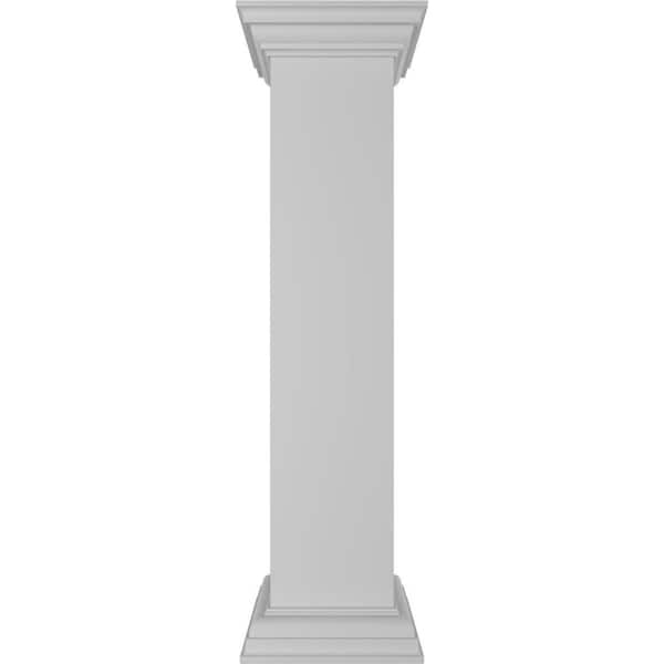 Ekena Millwork Plain 48 in. x 8 in. White Box Newel Post with Peaked Capital and Base Trim (Installation Kit Included)