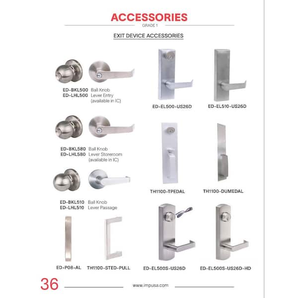 Taco Brushed Chrome Entry Lever with Lock for Panic Devices ED