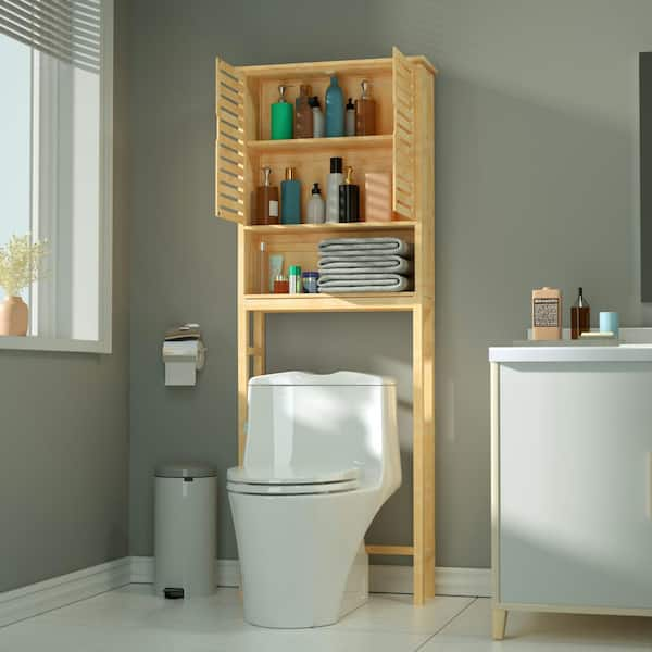 Bamboo Over The Toilet Storage Cabinet Bathroom with Adjustable Shelf -  Costway