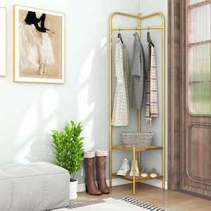 Golden Corner Coat Rack with Shelves Freestanding Hall Tree and Top Hanger