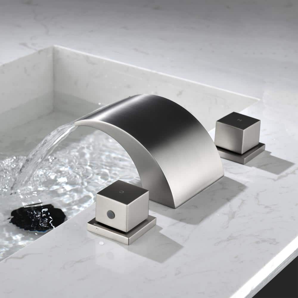 Brushed Nickel Waterfall Spout Double Handle Tub Faucet