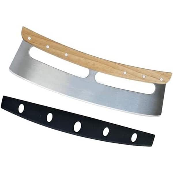 Pizza Cutter Rocker Stainless Steel Blade One-Piece Wooden Handle Ergonomic Kitchen Tool for Effortless Slicing