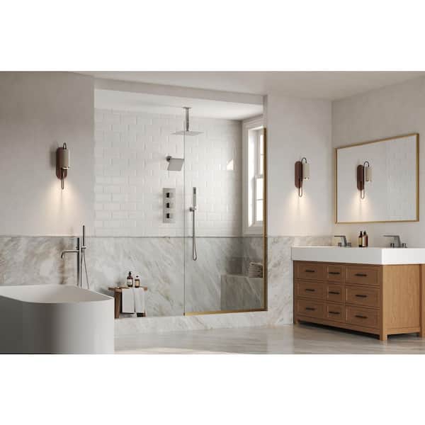 ZenithRain 5-Spray Square High Pressure with Dual Rainfall Showerheads Thermostatic Valve Included in Brushed Nickel