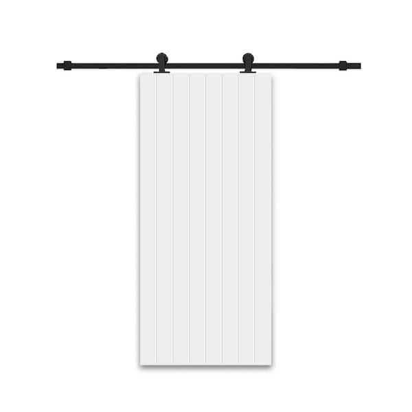 CALHOME 24 in. x 80 in. White Painted Composite MDF Paneled Interior Sliding Barn Door with Hardware Kit