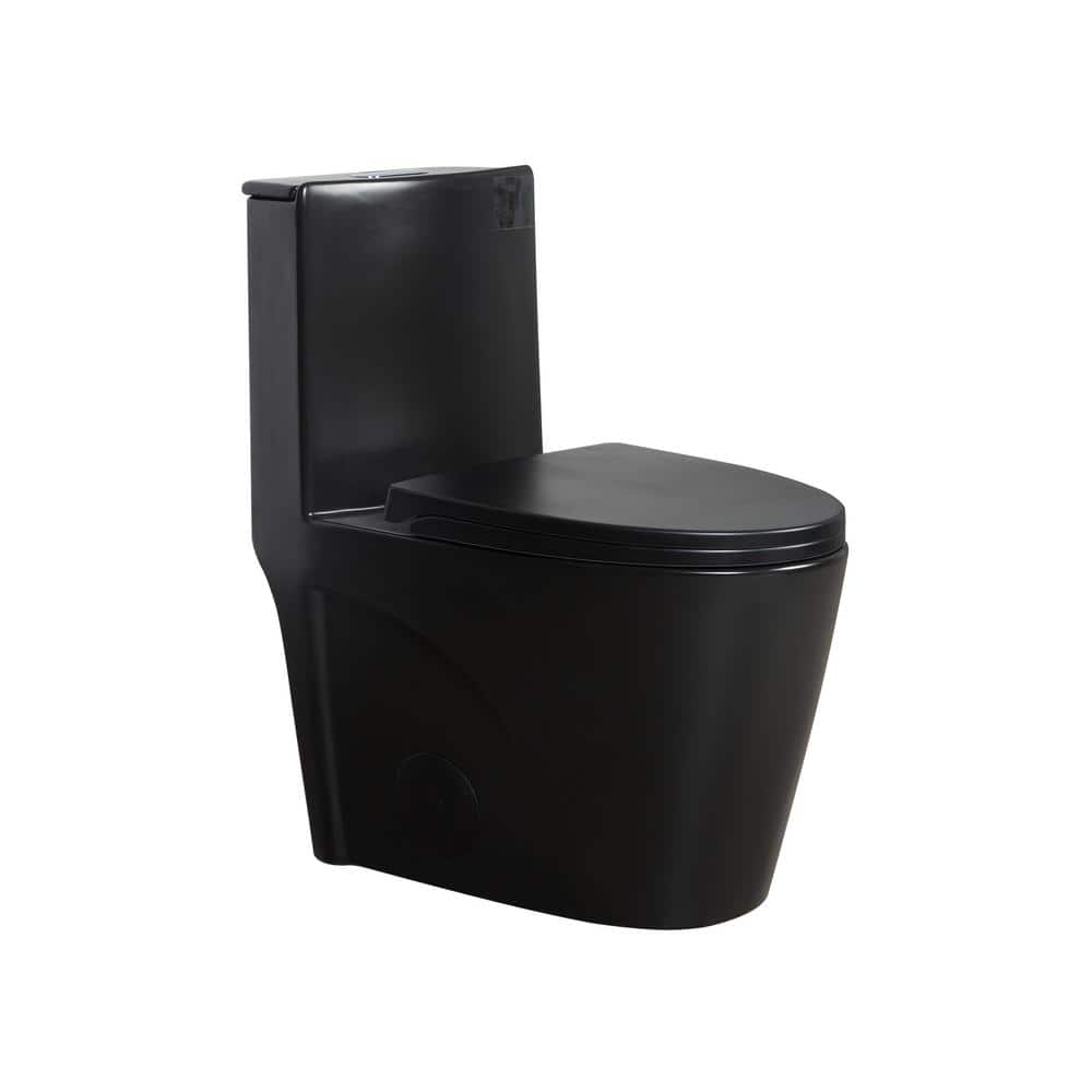 28 in. Matte Black 1.1/1.60 GPF Dual-Flush 1-Piece Toilet Water-Saving Elon