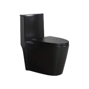 28 in. Matte Black 1.1/1.60 GPF Dual-Flush 1-Piece Toilet Water-Saving Elongated with Soft Closing Seat,1000 Gram Map