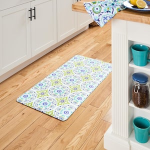 20 in. x 39 in. Blue and Green Postiano Tiles Anti Fatigue Geo Indoor Kitchen Mat