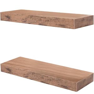 5.5 in. x 16 in. x 1.5 in. Classic Maple Wood Decorative Wall Shelves with Brackets (2-Pack)
