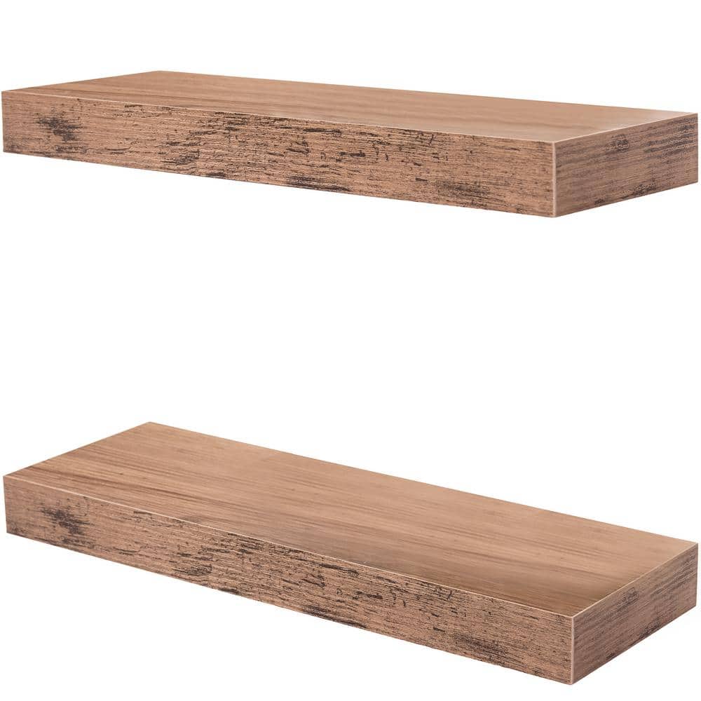 Rustic Mahogany 17" Floating Mantel Wall Shelf Set