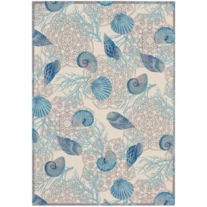 Sun N' Shade Ivory Blue 7 ft. x 10 ft. All-over design Contemporary Indoor/Outdoor Area Rug