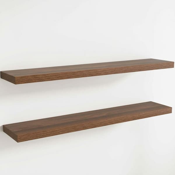 72 in. W x 12 in. D Walnut Floating Shelves for Wall Set of 2 Decorative Wall Shelf