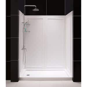 SlimLine 60 in. x 30 in. Single Threshold Shower Pan Base in White Left Hand Drain with Back Walls
