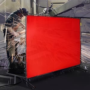 Welding Protection Screen with Frame 8 ft. x 6 ft. Welding Curtain with 4 Wheels Flame-Resistant Portable Light-Proof