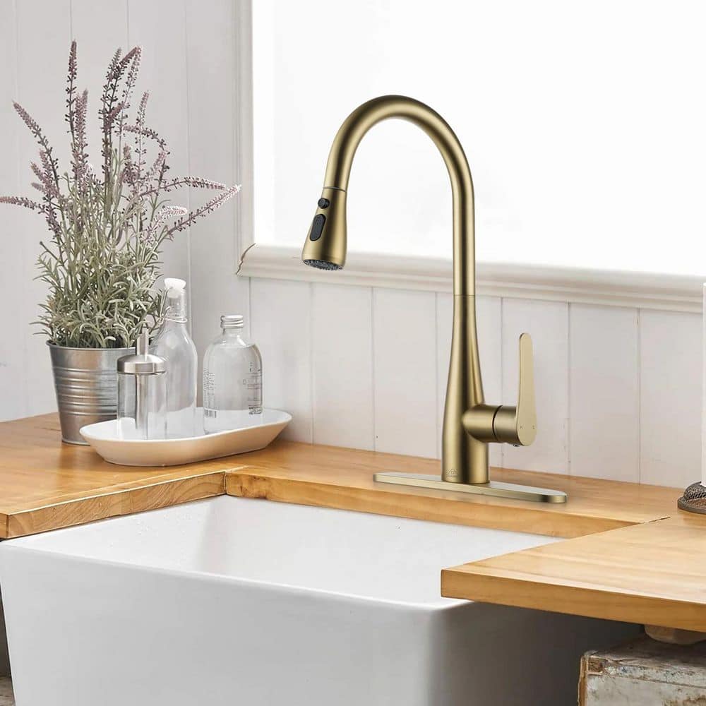 Brushed Gold Stainless Steel Pull-Out Spray Kitchen Faucet