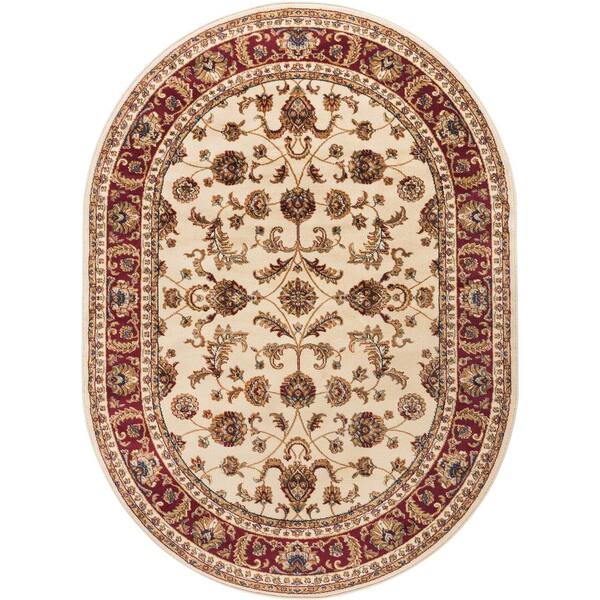 Tayse Rugs Sensation Border Ivory 5 ft. x 8ft. Oval Indoor Area Rug