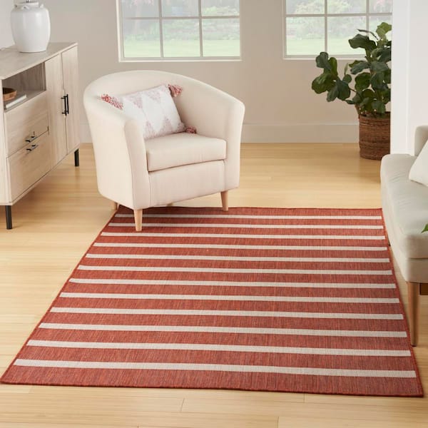 Positano Terracotta Ivory 4 ft. x 6 ft. Stripes Contemporary Area Rug