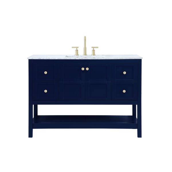 Unbranded Simply Living 48 in. Single Bathroom Vanity in Blue with Marble Vanity Top in Carrara White