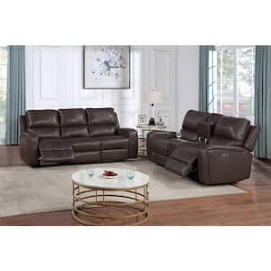 New Classic Furniture Linton 2-Piece Brown Leather Power Footrest Living Room Set