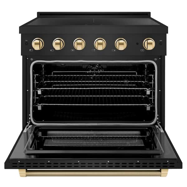 Autograph 36 in. 5.2 cu. ft. Paramount Induction Range with 5 Element Cooktop in Black Stainless with Gold Helix Accents