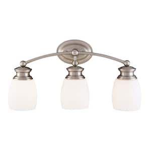 Elise 20.25 in. W x 10.5 in. H 3-Light Satin Nickel Bathroom Vanity Light with Frosted Glass Shades